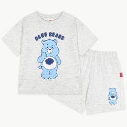 韓國 Care Bears - 聯名款思考熊熊印短袖套裝-憂鬱藍熊-淺灰