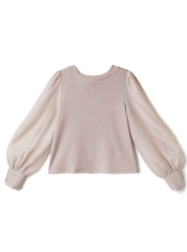 日本 GRL - 2WAY光澤蝴蝶結薄紗拼接上衣-淺灰藍