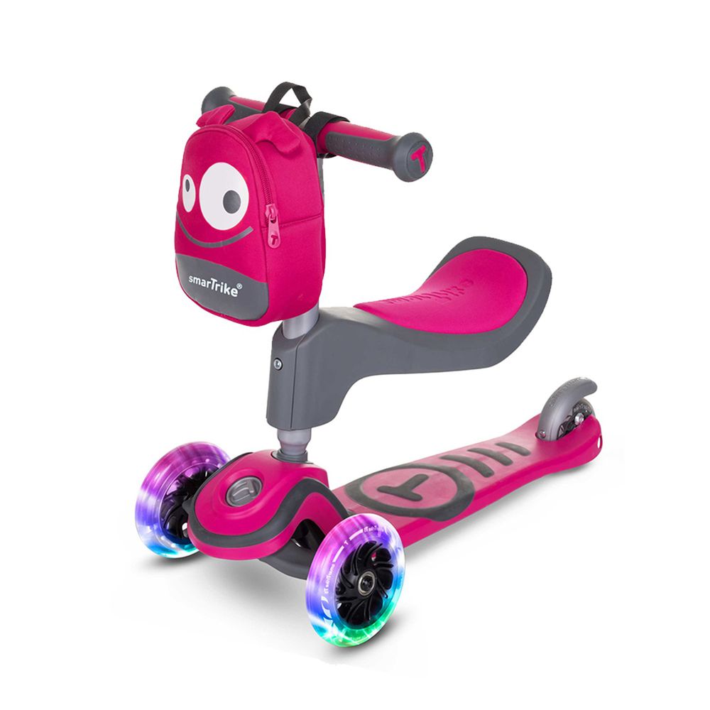 smarTrike - T1炫亮我行3 steps滑步車-桃紅色 (長59.5/寬26.5/高46~63 公分)