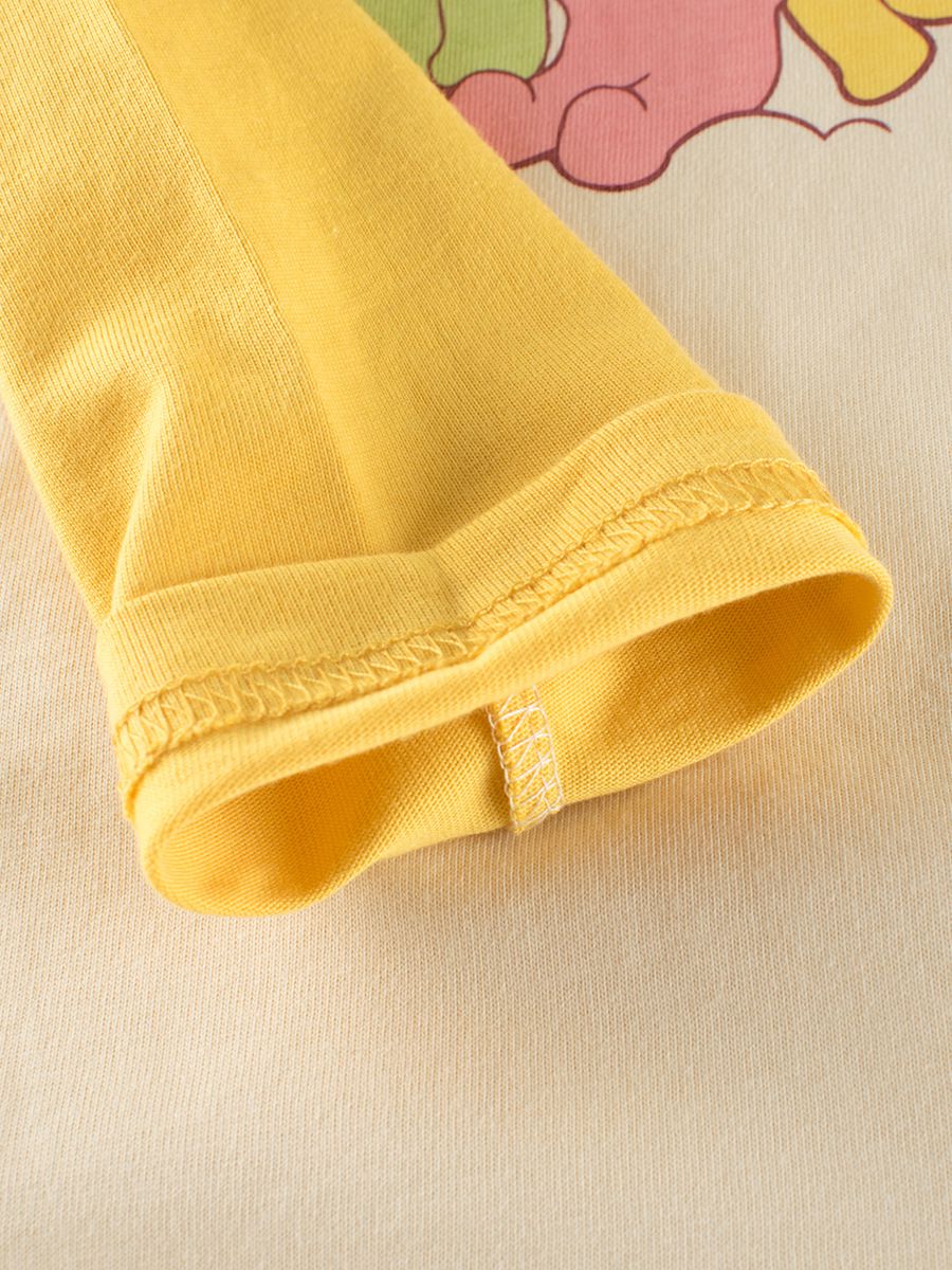 純棉圓領薄長袖上衣-繽紛熊熊-杏+黃