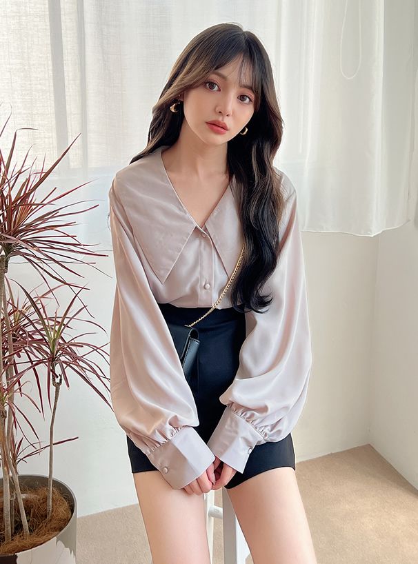 日本 GRL - 水手翻領澎澎長袖襯衫-天使白 (F)