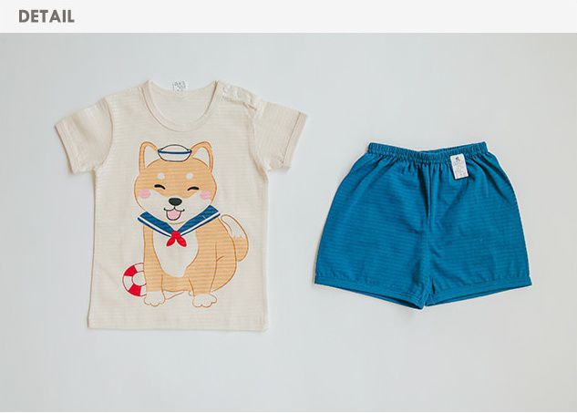 韓國 Puco - 無螢光棉透氣短袖家居服-水手柴犬