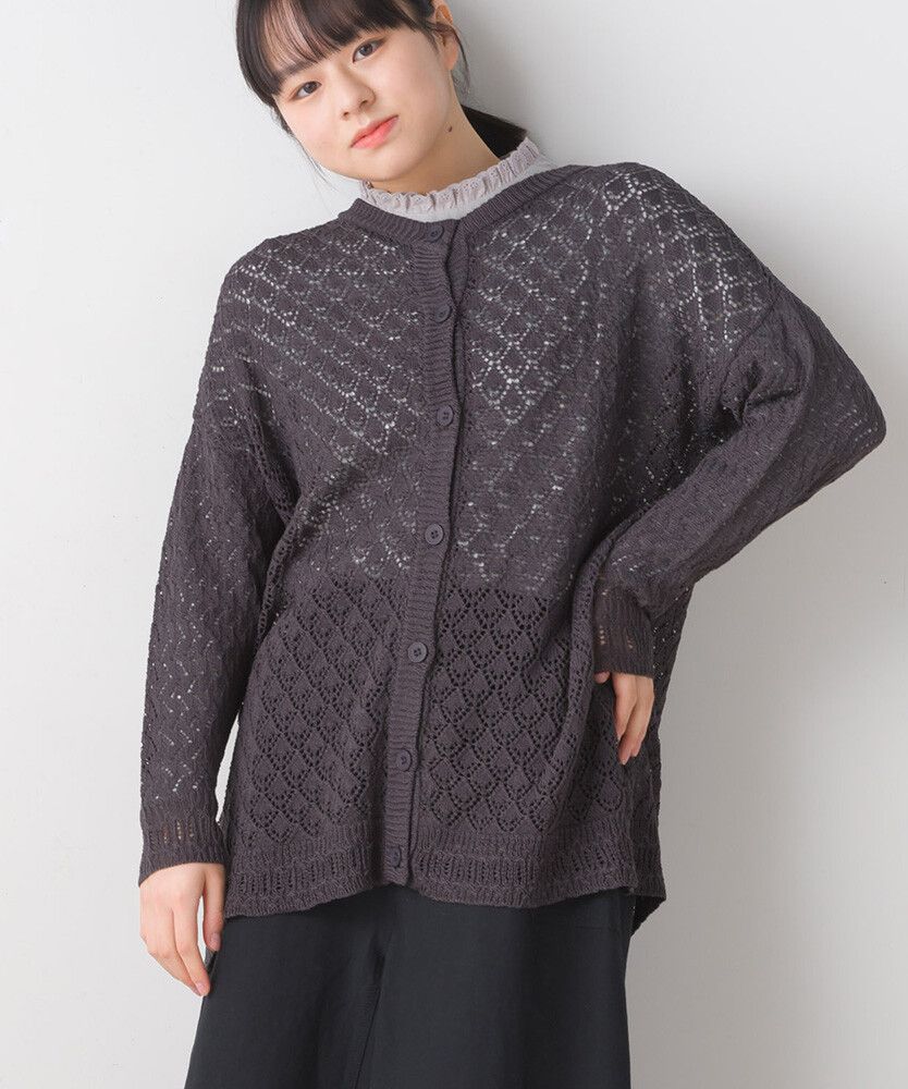 日本女裝代購 - 2WAY幾何鉤針編織薄外套-石墨灰