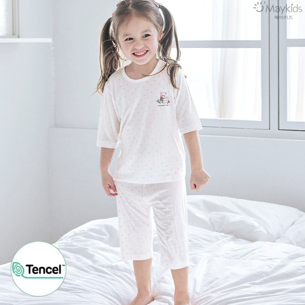 天絲莫代爾透氣七分袖家居服-點點天使綿羊-米白X粉