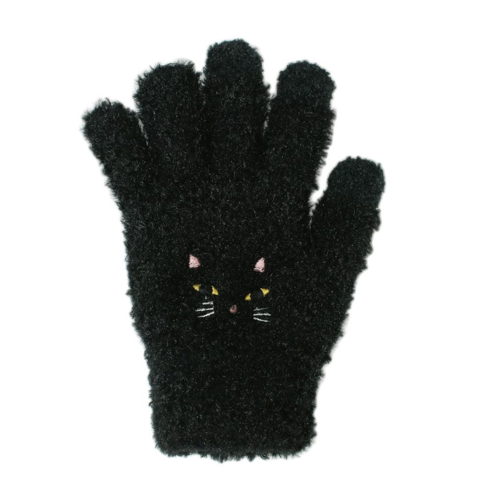 日本 TOMO - 大人可觸控短絨保暖手套-黑貓-黑