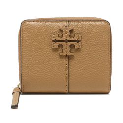 TORY BURCH - 雙T-LOGO素面皮革短夾 (淺駝)