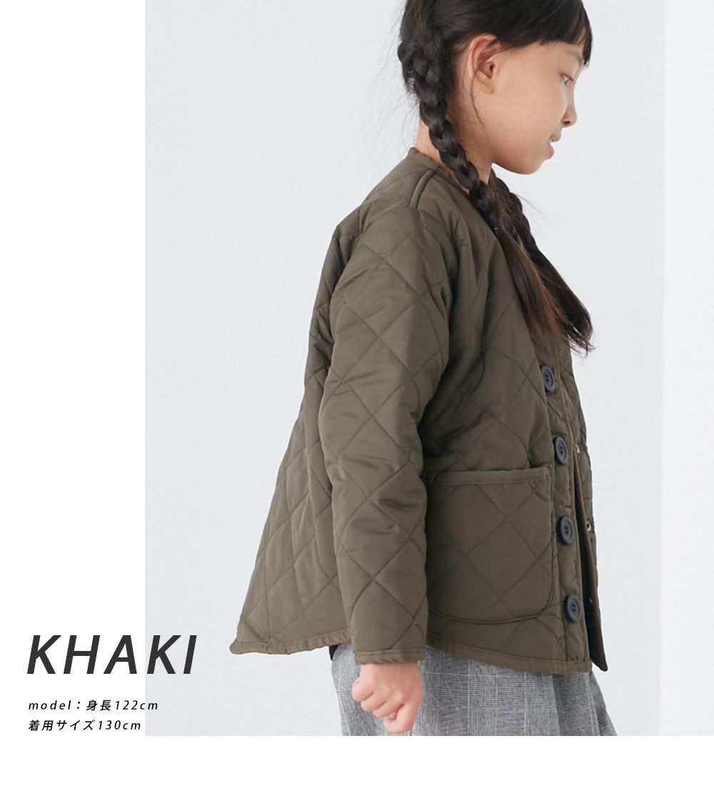 日本 OMNES - 絎縫菱紋內刷毛保暖外套(兒童)-卡其