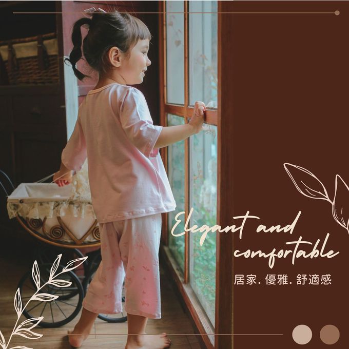 minihope美好的親子生活 - 寬版七分居家套裝-黃山雀-丁香粉