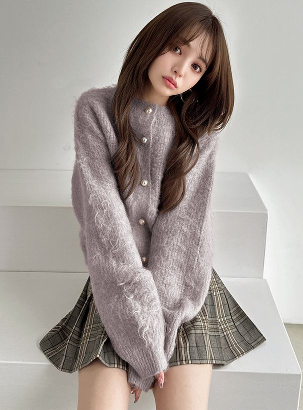 日本 GRL - 羊毛混溫柔珍珠釦針織外套-奶茶棕 (F)