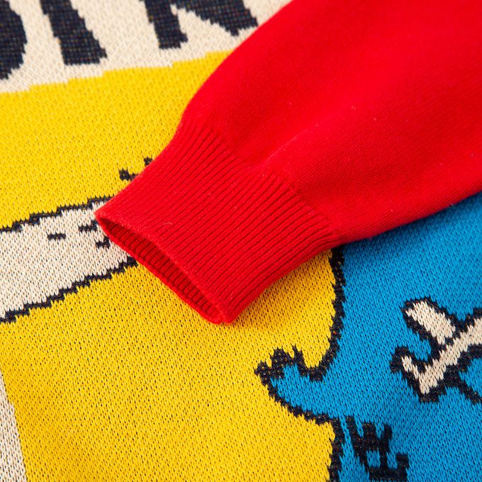 純棉圓領針織長袖上衣-恐龍束光-杏色