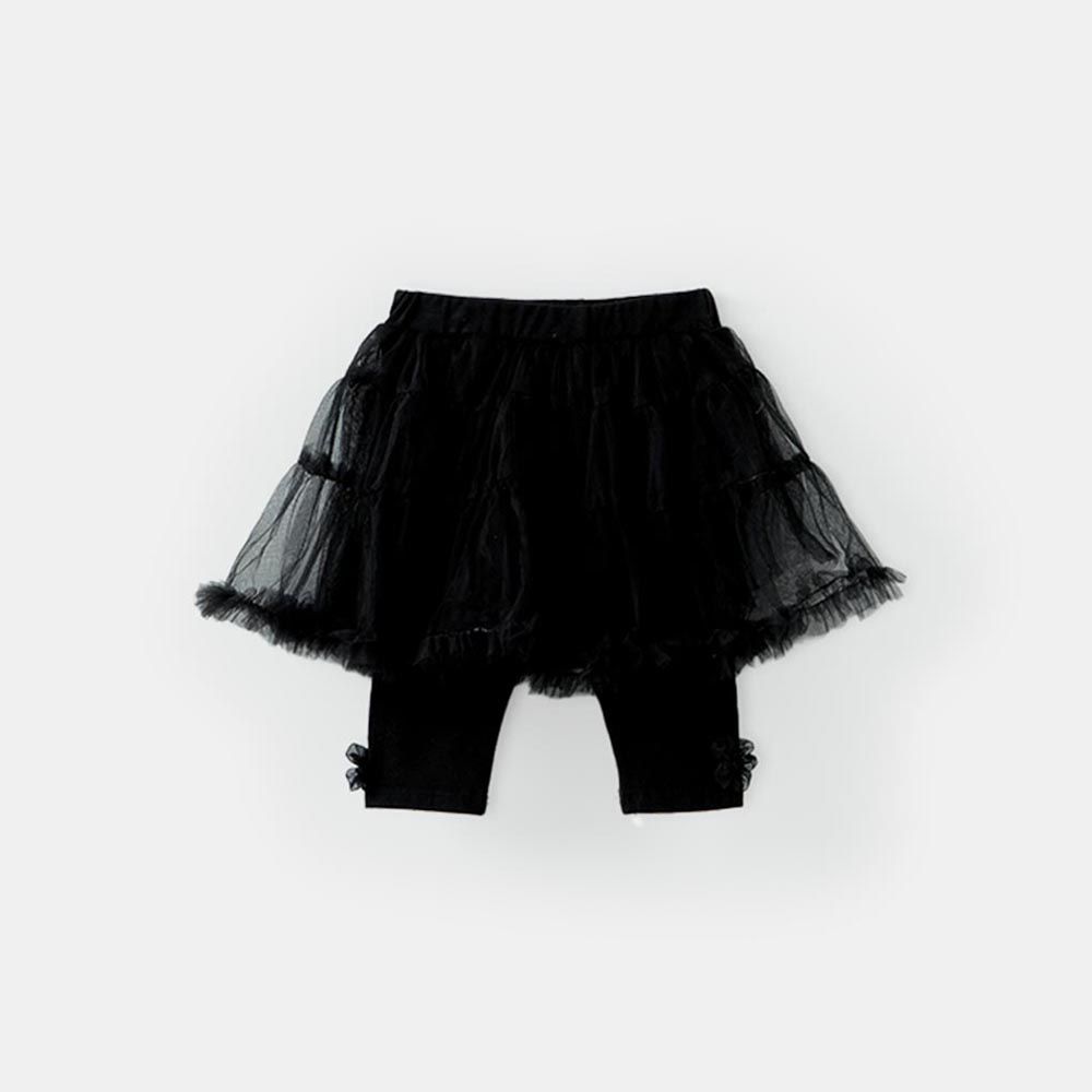 韓國 OZKIZ - 鬆緊腰網紗裙內搭褲-黑