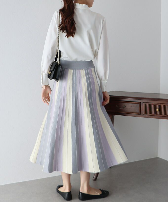 日本 BLUE EAST - [店員推薦] 撞色修身針織長裙-水藍x米杏