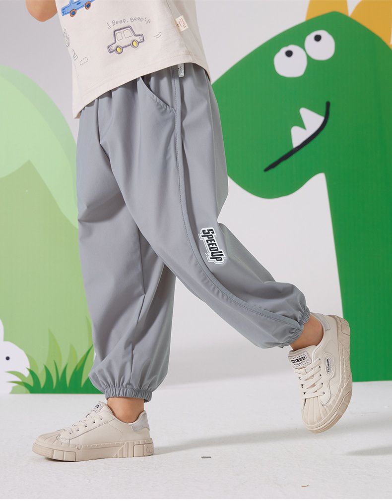 時尚百搭透氣束口長褲/防蚊褲-簡約英文字-綠色