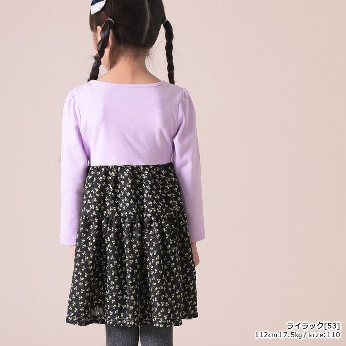 日本 TORIDORY - 碎花拼接長袖洋裝-薄荷