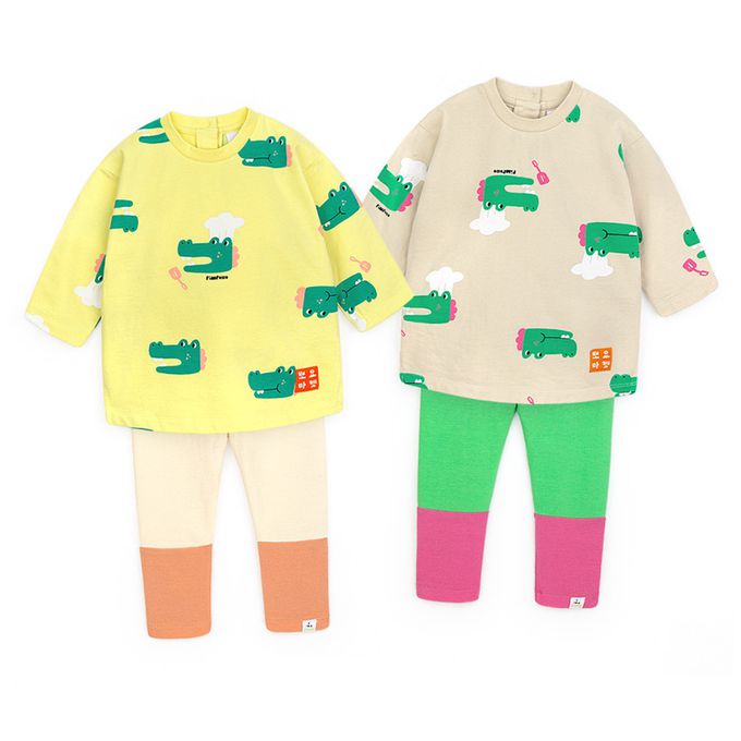 韓國 Pimpollo - 滿版鱷魚廚師長版套裝-黃X米