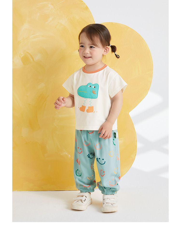 天絲棉腰鬆緊休閒防蚊褲/長褲-怒吼小恐龍-綠色