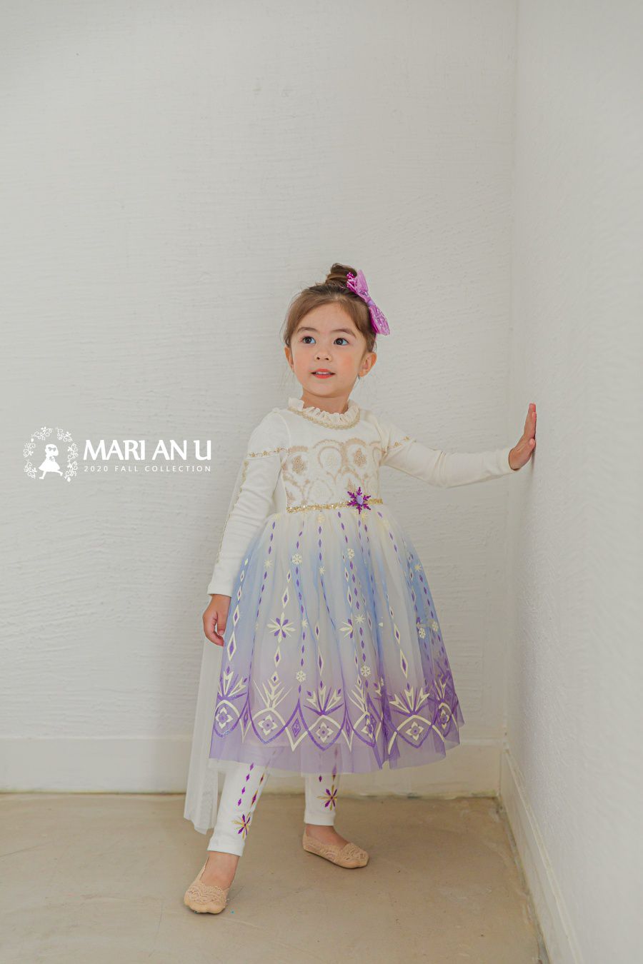 韓國 mari an u - 冰雪女王艾莎洋裝(披風可拆)-冰晶白