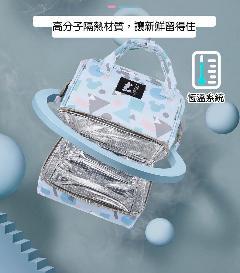 卡通人物防水手提包/媽媽包-幾何米奇-藍色 (24x26x17cm)