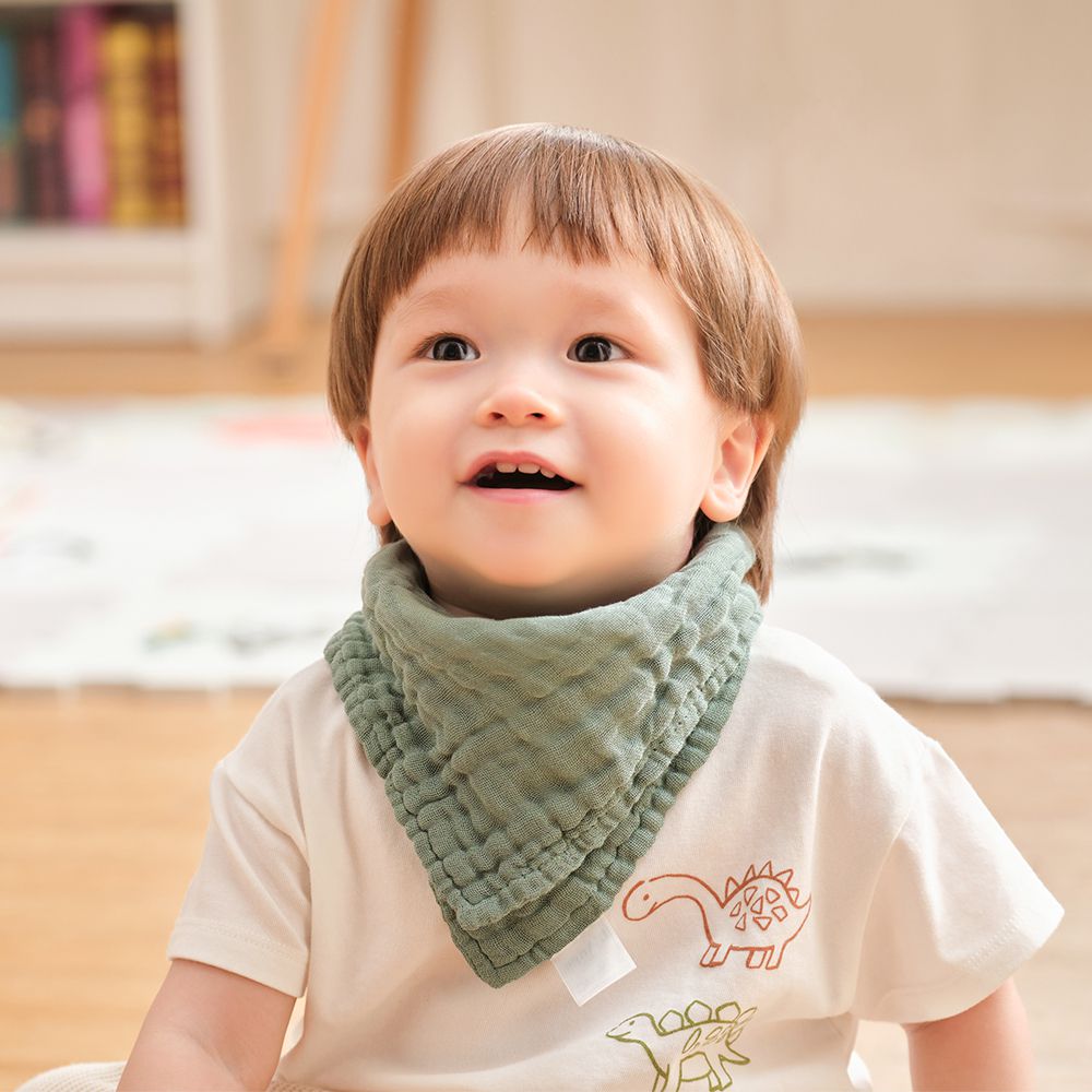 棉之境 6層純棉紗布三角領巾/圍兜-2入組-古典綠-28x28cm