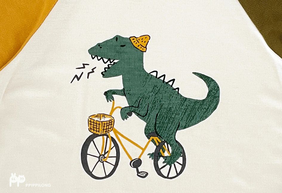 韓國 Ppippilong - 莫代爾親膚長袖家居服-恐龍騎腳踏車