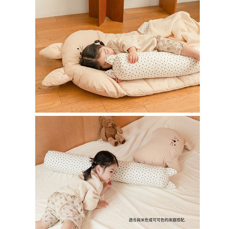 正韓Hello HiZoo - 純手工製純棉柔感兒童長條抱枕/靠枕/睡眠輔助枕/側睡抱枕-Hi Cat 貓耳