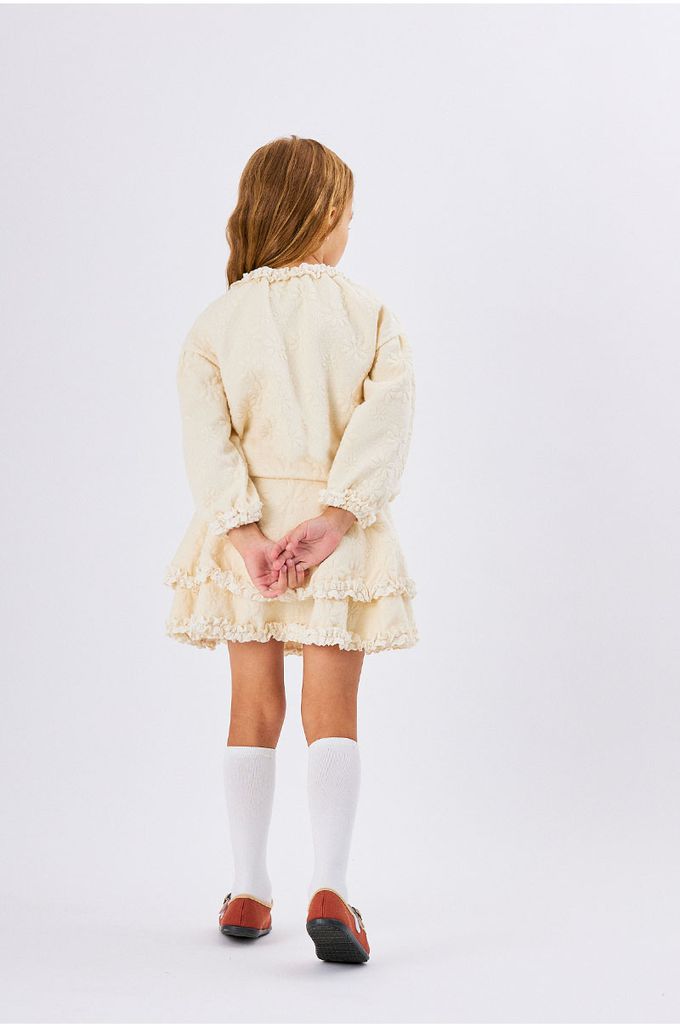 韓國 OZKIZ - 立體花朵印愛心釦縮口外套-米白