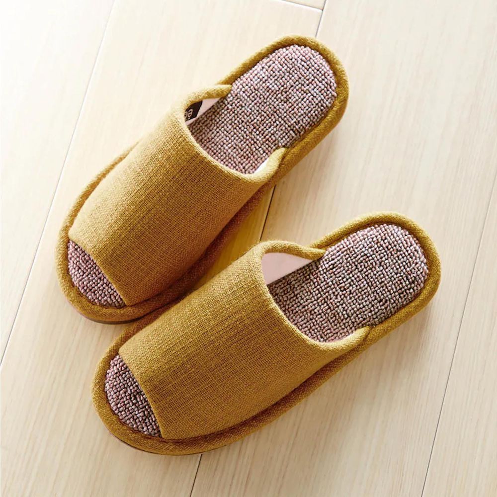 日本千趣會 - 透氣棉麻質感室內拖鞋-黃