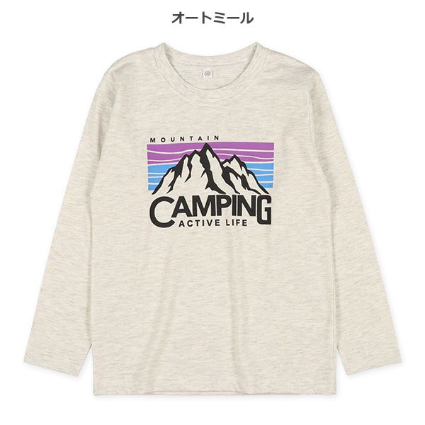 日本西松屋 - 圓領印花薄長袖上衣-Camping-深灰