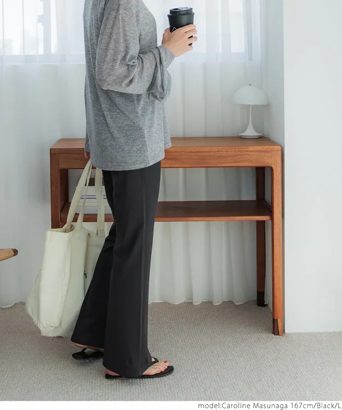 日本 COCA - 速乾彈性美腿喇叭褲-黑