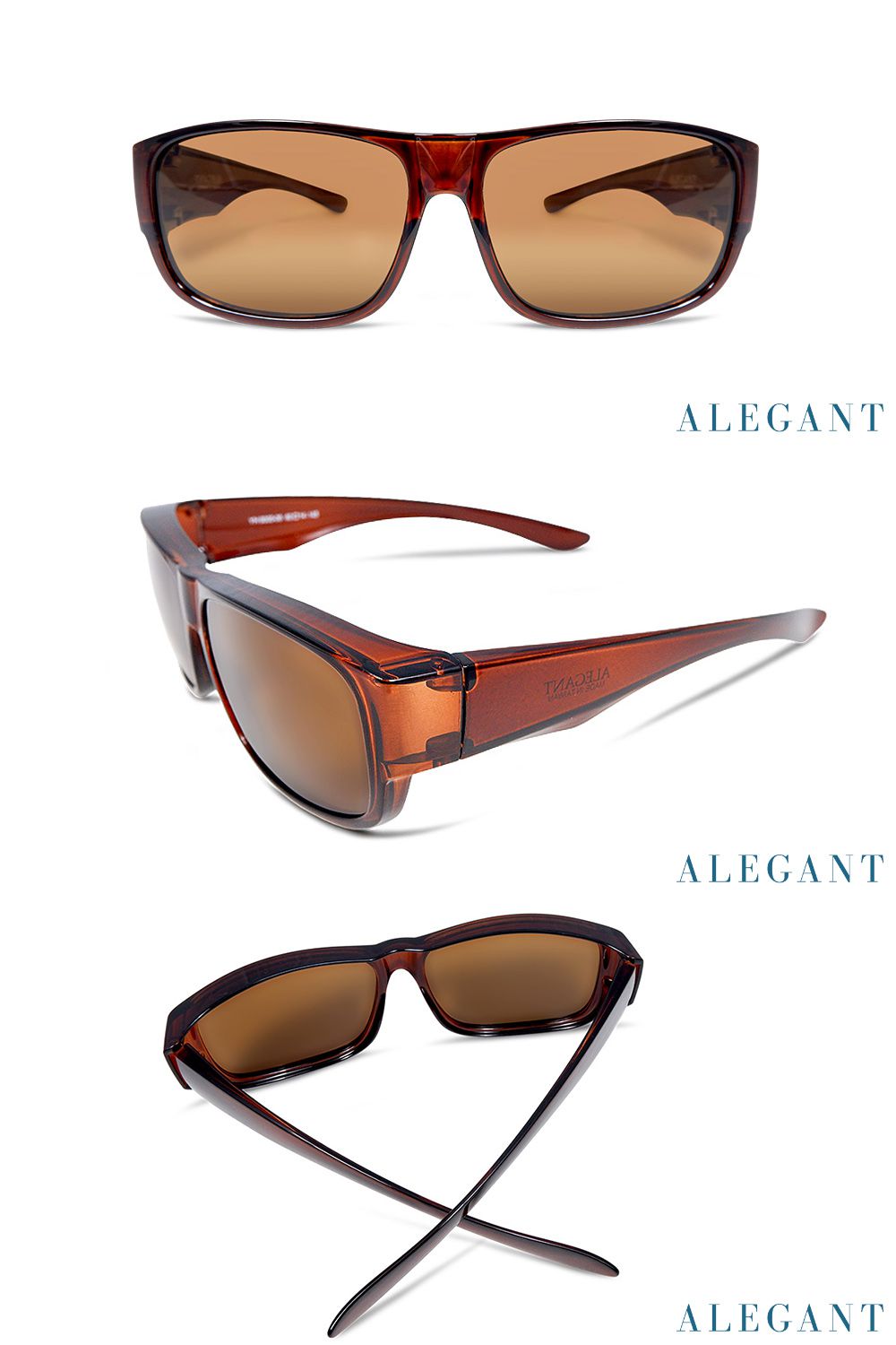 ALEGANT - 輕奢祕魯棕方框全罩式偏光墨鏡│外掛式UV400太陽眼鏡包覆套鏡│車用太陽眼鏡│近視可戴外掛寶麗來墨鏡