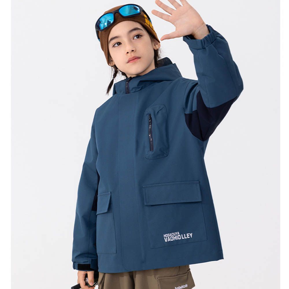 防風防水高領連帽款衝鋒外套-星空藍