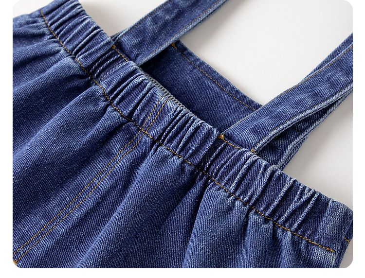 牛仔吊帶短褲-藍色