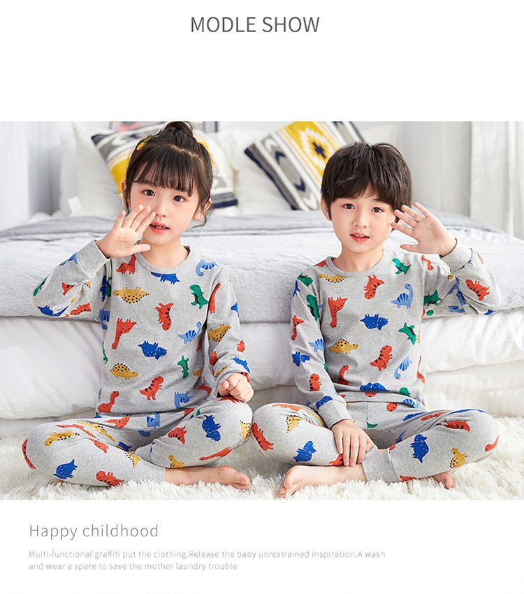 純棉兒童長袖家居服套裝-可愛貓貓-灰紫色