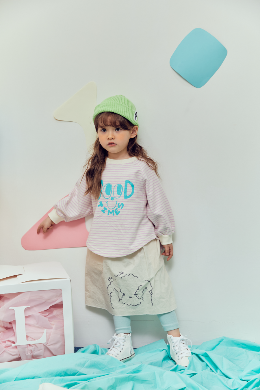 韓國 MINIATURE - 大眼睛條紋上衣-天藍