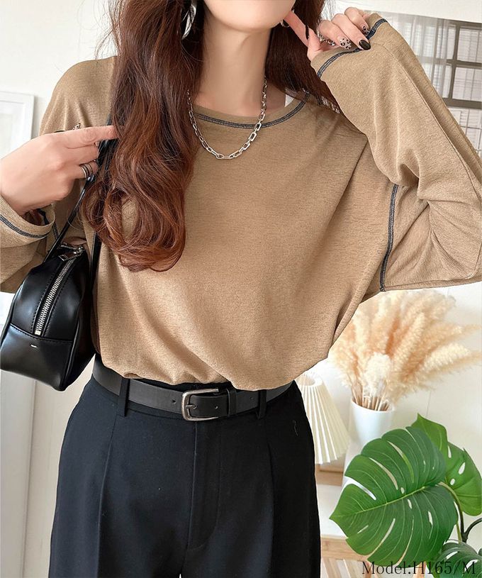 日本 Classical Elf - 透膚感配色線條薄長袖上衣-淺藍