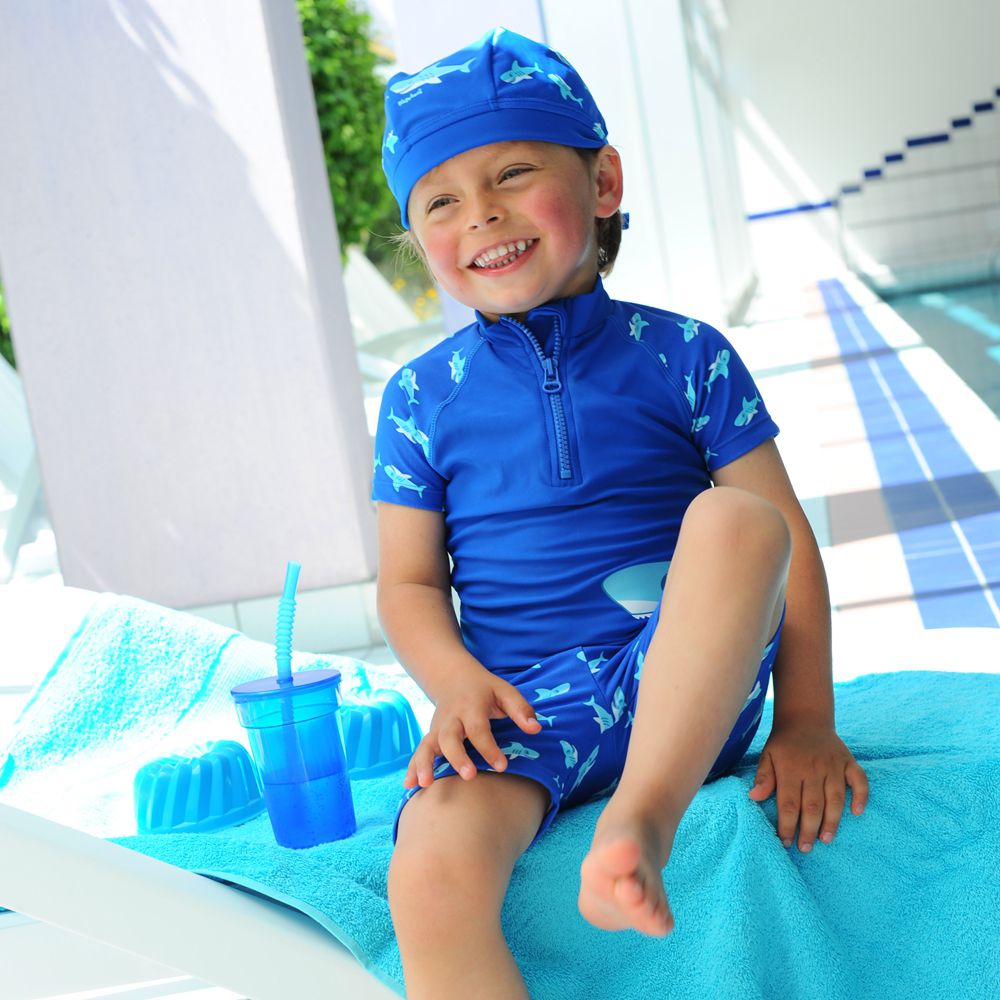 德國Playshoes - 抗UV防曬短袖兩件組兒童泳裝-鯊魚