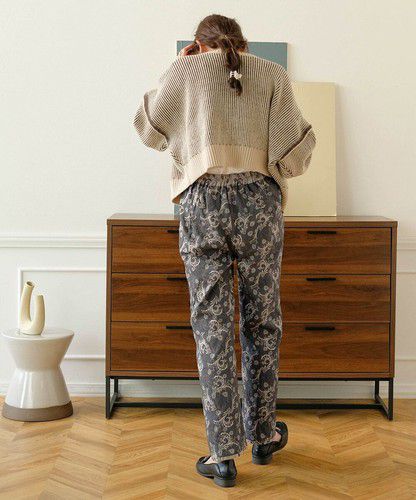 日本 Bou Jeloud - 復古花草圖騰長褲-海軍藍