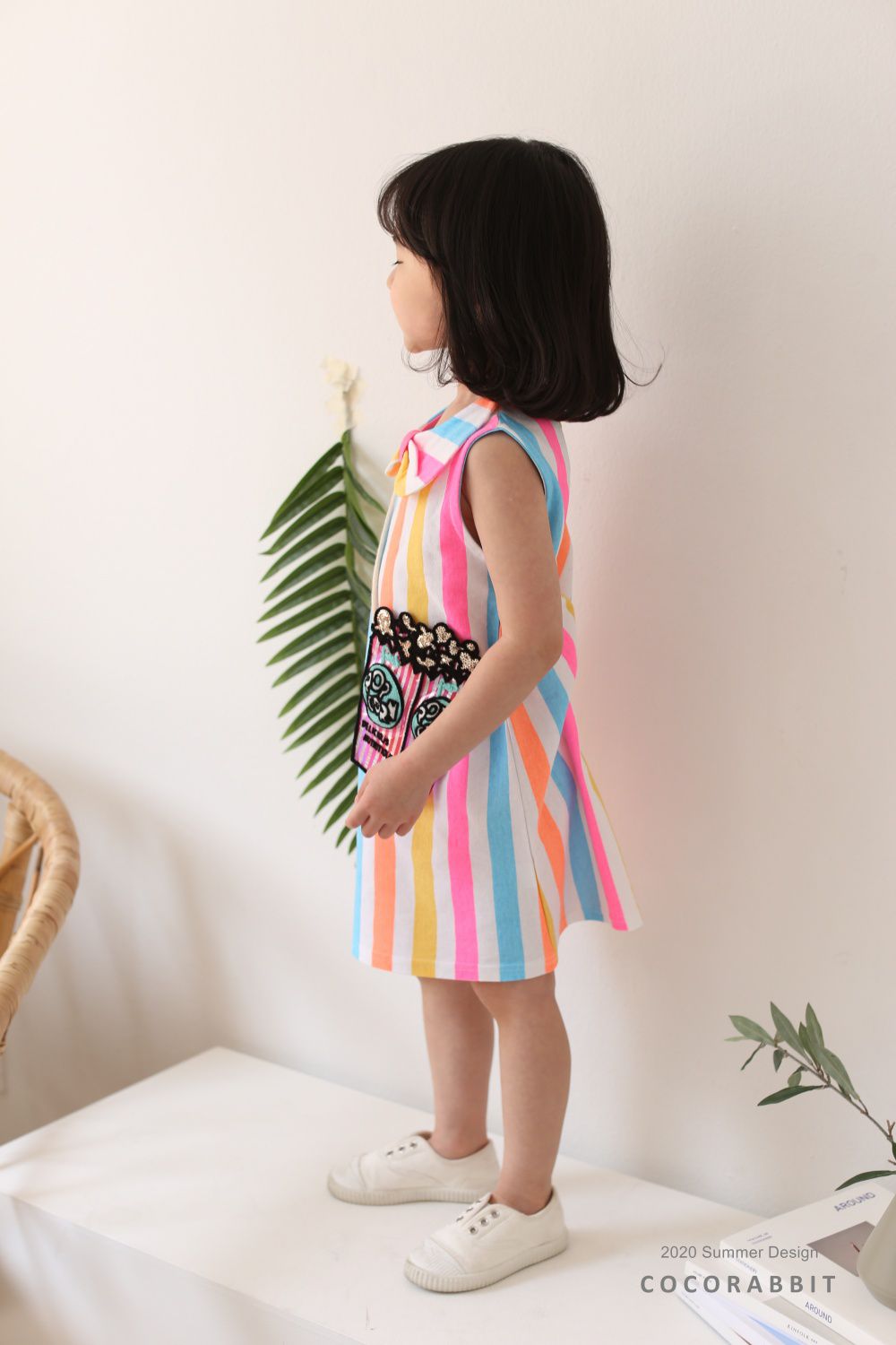 韓國 Coco Rabbit - (剩S)爆米花包包彩虹蝴蝶結洋裝-天藍/粉紅