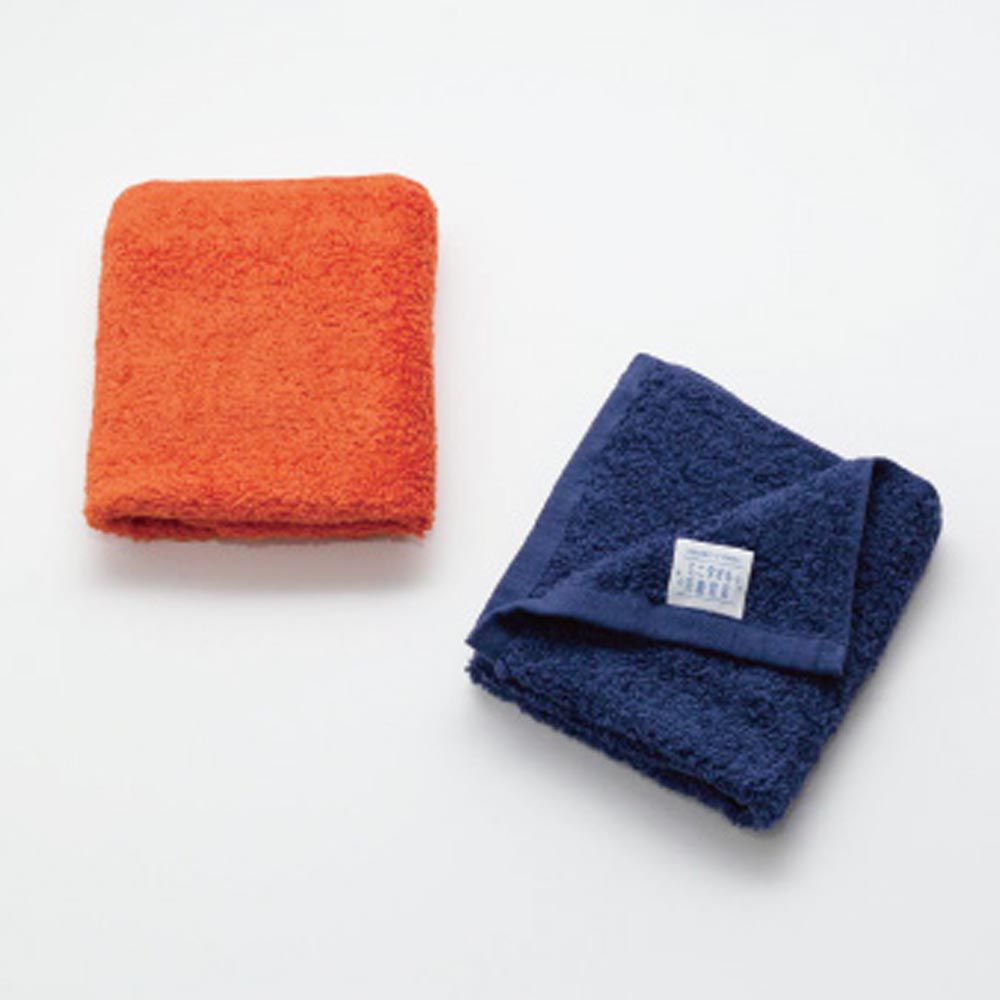 日本代購 - 日本製 柔撚5倍吸水力小方巾/毛巾2件組-暖橘+深藍 (33x40cm)