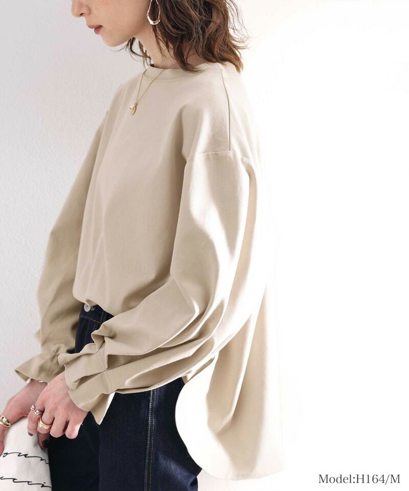 日本 Classical Elf - 100%棉 船領顯瘦糖果袖上衣-冰河灰