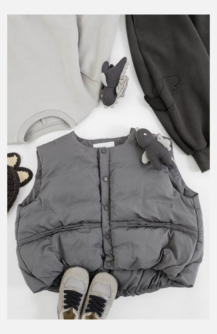 TONGMO - 鋪棉可拆卸玩偶保暖背心-小小恐龍-深灰色