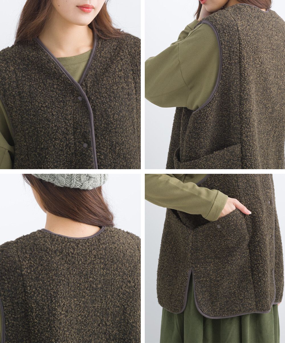 日本女裝代購 - 前後2way大口袋短毛背心-象牙