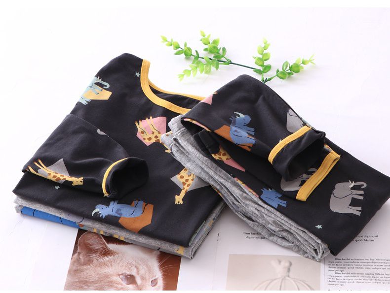 MAMDADKIDS - 萊卡棉長袖家居服套裝-非洲動物-灰色