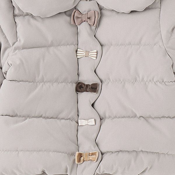 日本 petit main - 可愛蝴蝶結澎澎領鋪棉外套-粉紅