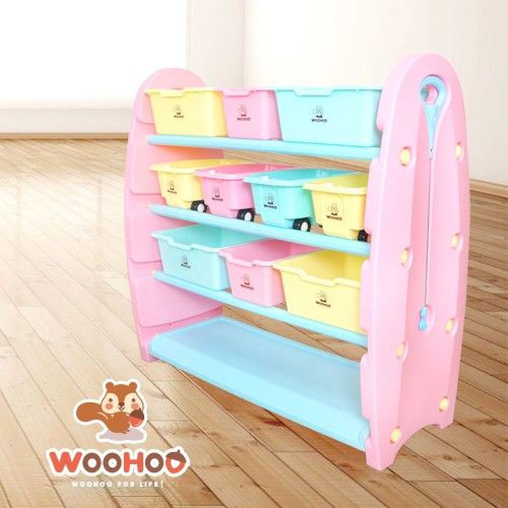 WOOHOO - 兒童玩具收納櫃-四層寬版-粉側板-含大小收納盒