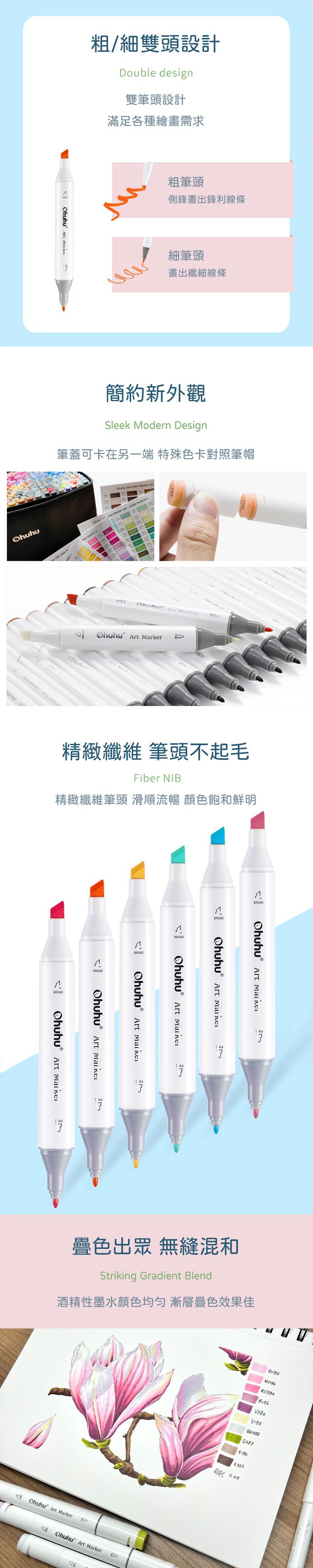 Ohuhu - Oahu 80色雙頭酒精性麥克筆套組