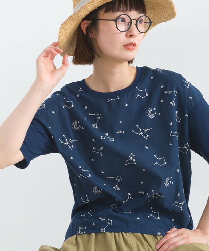 日本 Lupilien - 唯美刺繡舒適棉短袖上衣-星座-米白