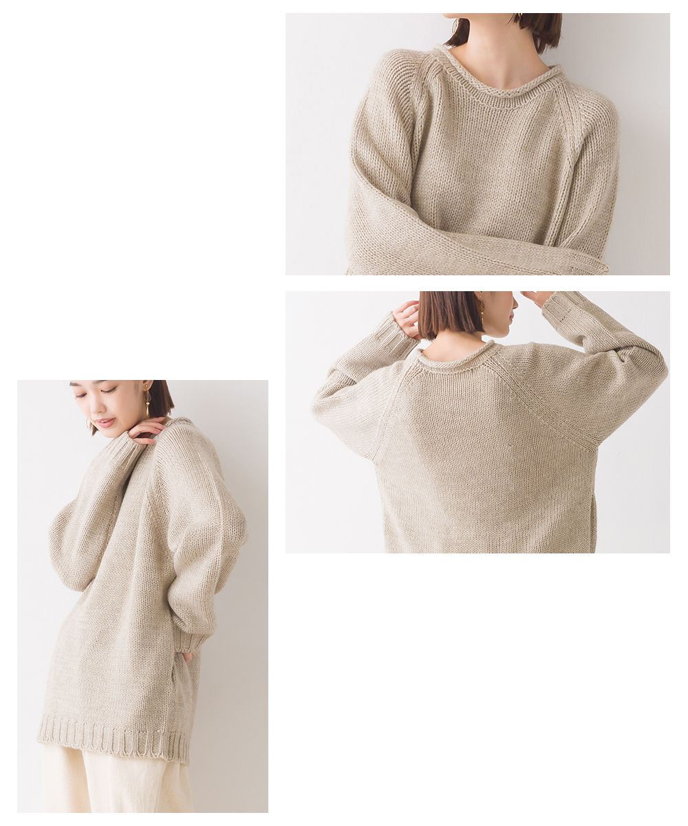 日本 OMNES - 羊駝毛混紡圓領針織毛衣-石墨灰