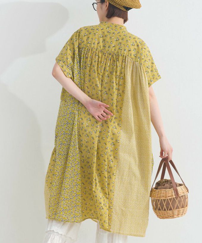 日本 Lupilien - 純棉巴里紗花朵拼布襯衫式洋裝-黃