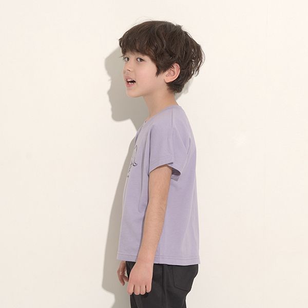 日本 b-ROOM - 100％棉 恐龍印花短袖上衣-劍龍-可可棕